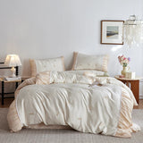 Flowers Embroidery Pleated Wide Edge Bedding Set Lyocell Soft Silky Cooling Duvet Cover Flat/Fitted Bed Sheet Pillowcases 4Pcs