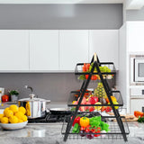 2/3 Tier Kitchen Organizer Rack Fruit Basket with Detachable Metal Holder and Wooden Handle Vegetable Bread Snacks Storage Shelf