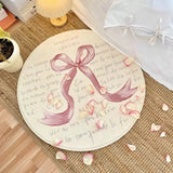 Princess Style Bowknot Round Carpet Simple Rugs for Girls Bedroom Large Area Carpets for Living Room Balcony Porch Door Mat