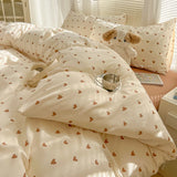Duvet Set Double Yarn Four-piece Set Class A Aerobic Knitted Cotton Printed Love Bed Cover Skin Friendly Breathable Bedding