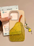 Fashion Cute Pear Glitter Bling Phone Case for iPhone 15 16 14 13 17 Pro Max Diamond Clear Luxury Transparent Cover Women Girl