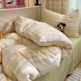Bedding Set Double Layered Yarn INS Girls Mushroom Soft Washed Cotton Bed Sheet Queen King Size Duvet Set Pillowcase Bed Sheet