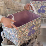 Fabric Storage Basket Folding Washable Portable Storage Basket Printed Portable Dormitory Office Snacks Beauty Clothes Storage B