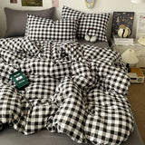 Classic Black White Plaid Bedding Set Soft Seersucker Duvet Cover Set Double-sided Checkered Quilt Cover for Single Double Bed