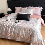 600TC Lyocell Cotton Soft Breathable Flowers Print Bedding Set Duvet Cover Set Bed Sheet/With Elastic Band Bed Sheet Pillowcases
