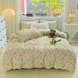 100% Cotton Four Piece Set Soft Skin-friendly Duvet Cover Set Single Couple Flower Printed Comforter Bedding Set for Adults Kids