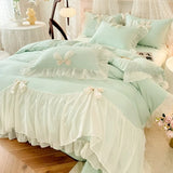 4pcs White Bedding set ruffles Duvet Cover Set (1*Duvet Cover + 2*Pillowcase, 1*sheet/fitted sheet)for bedroom guest room