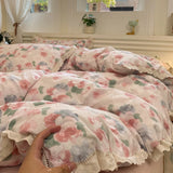 INS Korean Style New Yungan Cotton Wrinkled Double-layer Yarn Lace Bedding Sets