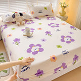 Purple Flower Bed Sheets Single/Queen/King Size Fitted Bed Sheet with Elastic Band drap de lit High Quality Mattress Cover 180