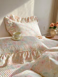 2pcs 100%Cotton Pillowcases French Style Pillow Cover Cushion Covers Bed 48x74cm Comfortable Pillowsham with Crinkled Gauze Lace