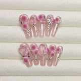 10pcs handmade dark sweet y2k fake nails with glue pink star press on nails long shiny hot girl designs false nails with tools