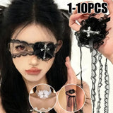 Black/White Lace Bow Heart Cross Eye Mask for Lolita Halloween Sweet Gothic Cosplay Prop Dark Masquerade Accessory for Girls