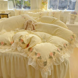 2025 New INS Princess Style Bedding Sets Ruffle Lace Bow Quilt Cover Romantic Bedclothes Woman Girls Bedroom Duvet Cover 4pcs