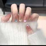 10pcs Long Oval Handmade Fake Nails Tips Colorful Smudge Cat's Eye False Nail Art Detachable Diamond Design Press on Nails Sets