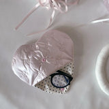 Glasses Pouch Bow Embossed Heart Pink PU Leather With Patterns Heart Shaped Eyewear Storage Case Bow Pouch Eyewear Accessory