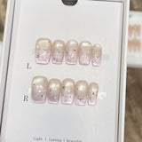 10Pcs Purple Cat Eye Coffin Press on Nails Silver French Fake Nails Plaid Polka Dot Nail 3D Bowknot Star Rhinestone False Nails