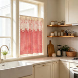 Bohemian Crochet Tassel Flat Curtain Design,Two Tone Red Checkered Pattern Curtain Fabric For Living Room And Bedroom Window