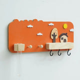 Four Seasons Style Wall Hanging Storage Holder Wooden Wall Mounted Storage Rack with 6 Hooks Simple Storage Organizer Home Decor