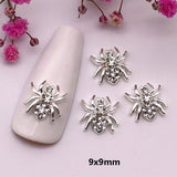 10-Pcs Halloween Ornaments 3D Metal Nail Art Decorations Gold Silver Black Skull Spider Hand Skeleton Design Nail Accessories