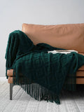 Luxury Chunky Knit Throw Blanket Soft Cozy Cable Knitted with Tassels Winter Warm Nordic Home Decor Blanket Christmas Green Gift