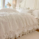 4/6Pcs Princess Wedding Bedding Set 600TC Egyptian Cotton Double Layer Lace Ruffles Duvet Cover Bed Skirt Bedspread Pillowcases