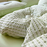 Solid Striped Jacquard Comforter 4 Piece Sets Simple Pure Cotton Skin-Friendly Breathable Bedding Set Soft Fitted Sheet for Home