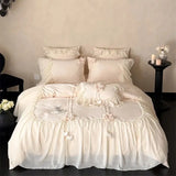 Apricot Color Princess Wedding Bedding Set 1000TC Egyptian Cotton Lace Ruffles Duvet Cover Bed Sheet/Fitted Sheet Pillowcases