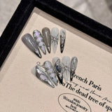 10pcs Detachable Gradient Blue Press on Acrylic Nails Coffin Fake Nails with Heart Designs Handmade High Quality Stick on Nails