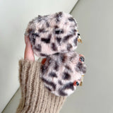 Luxury Pink Leopard Print Winter Plush Earphone Case For AirPods 1 2 3 4 Pro 2 Bluetooth Headset Protective Shell With Keychain