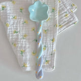 Colorful Girlheart Ceramic Twist Spoon Long Handle Dessert Spoon Underglaze Color Dinnerware Set