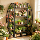 XXL Metal Half-Moon Shape Plant Stand Multilayer Ladder Garden Flower Rack Oval Bookshelf for Garden Balcony Patio