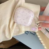Full Screen Purple Floral + Pendant Earphone Case Suitable for Apple for Airpodspro2 Case/For Airpodspro Case/For Airpods4 Case/For Airpods3 Case/For Airpods2 Case/Fashionable Women's Earphone Case/Simple Earphone Case