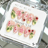 10Pcs Gradient Art Ladybug Flower Press On Nail Glossy Design Ladybug Flower Fake Nail Casual Look Ladybug Flower False Nail