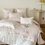 1000TC Egyptian Cotton Butterfly Flowers Embroidery Patchwork Bedding Set Duvet Cover Flat/Fitted Bed Sheet Pillowcases 4Pcs