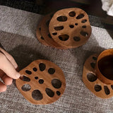 5/10pcs Elegant Lotus Root Design Coasters Heat-Resistant Natural Brown Wooden Surface for Hot Drinks Kitchen Dining Table Decor