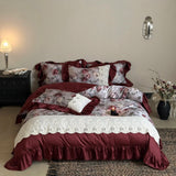 Luxury Digital printing Bedding Sets Egyptian Cotton Home Textile 4pcs Lace Embroidery Duvet Cover Bed Sheet Linen Pillowcases