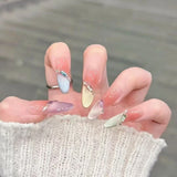 10pcs Long Oval Handmade Fake Nails Tips Colorful Smudge Cat's Eye False Nail Art Detachable Diamond Design Press on Nails Sets
