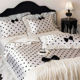 Princess Bowknot Luxury Bedding Set Silky Soft Duvet Cover Flat/Fitted Bed Sheet Pillowcase 4Pcs