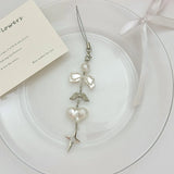 INS Korea Pearl Bow Knot Heart Charm Phone Pendant Crystal Wristband Keychain Bracelet Lanyard Cord