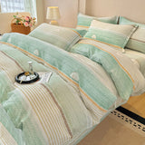 100% Cotton Bedding Set Brushed Gradient Stripes Duvet Cover Flowers Sheet Set King Queen Affordable Luxury for Bedroom Decor