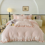 Luxury Thickened Carved Velvet Lace Ruffles Princess Bedding Set Queen King Size Plush Duvet Cover Bed Sheet Pillowcase