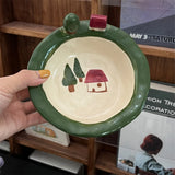 Cartoon Cute And Fun Tableware Kitchen Supplies Cartoon House Printing 3D Decoration Yogurt Breakfast Bowl Christmas Gift Plate