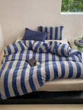 Thiened Soft Briti Sle Winter Warm Coral Velvet Four-Piece Bedding Set Milk Velvet Stripe Print Bedding Duvet Cover Set