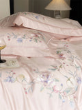 Premium 1000TC Egyptian Cotton Flowers Embroidery Pink Luxury Bedding Set Duvet Cover Flat/Fitted Bed Sheet Pillowcases 4Pcs