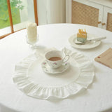 6Pcs 100% Cotton Scalloped Round Placemat with Washable Ruffle Table Mats Kitchen for Dining Holiday Gatherings Decor