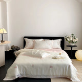4Pcs Vintage Rose Flowers Embroidery Natural Lyocell Eucalyptus Fiber Bedding Set Duvet Cover Bed Sheet/Fitted Sheet Pillowcases