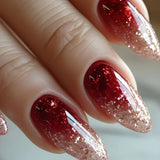 24pcs Silver Glitter Press on Nails Almond Simple French False Nails with Glue Acrylic Fake Nails Wearable Full Cover Nail Tips