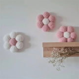 Ins Boho Handmade Macrame Daisy Flower Pompom Pink Wall Decor Nordic Yarn Sticker for Kids Room Nursery Ornament Photo Props