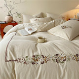 Linen Cotton Bedding Set Breathable Embroidery Bed Linens Sheet Pillowcase Duvet Cover Sets Underwear