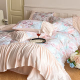 4pcs Light Luxury Style Class A Ice Silk Nude Sleep Silk Embroidery Bedding Duvet Cover Sheet Sheet Sheet Premium  Summer